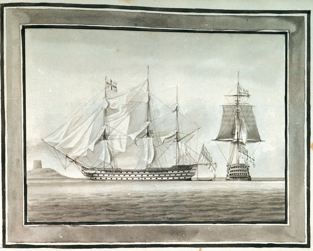 Detail of HMS 'Caledonia' in two positions by William Innes Pocock