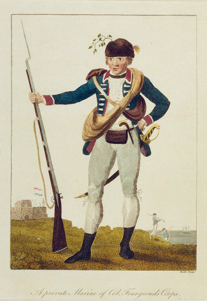 Detail of A private Marine of Col. Fourgeoud's Corps, inscribed 'Dutch Expedition in Surinam 1772-1777' by Blake
