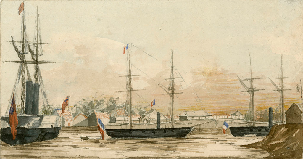 Detail of Tiensing, Peiho? River 1858, HMS 'Coromandel' by E.E. Bradford