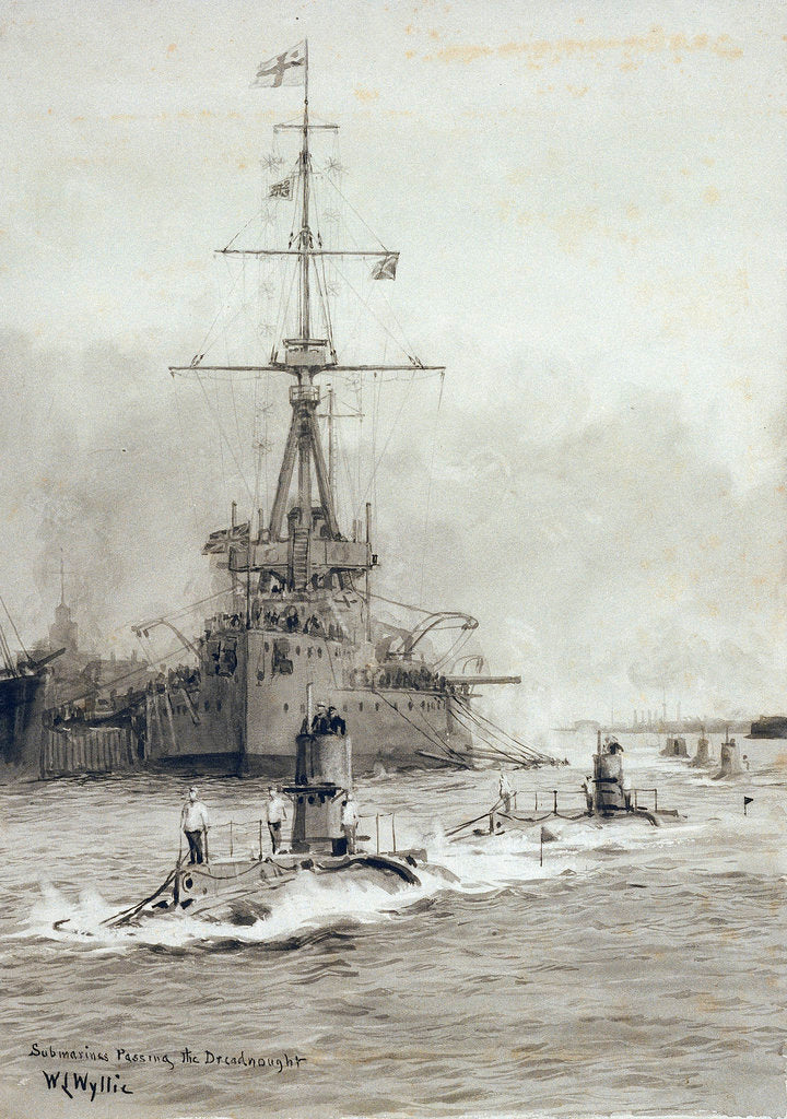 Detail of Submarines passing Dreadnought by William Lionel Wyllie