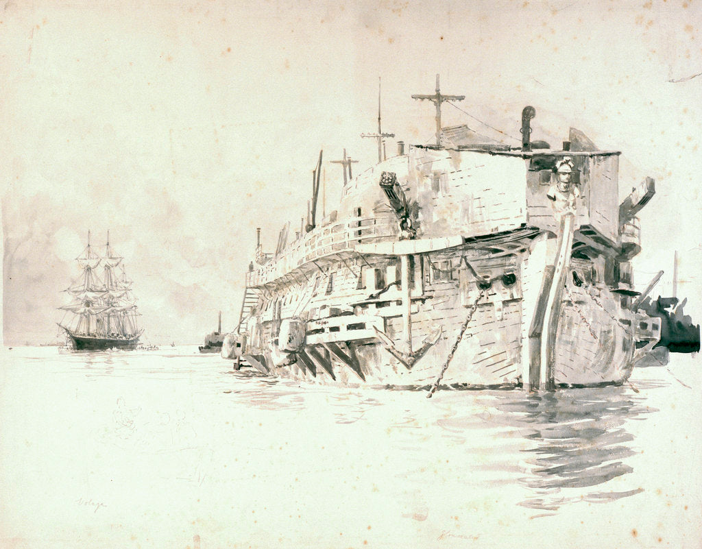 Detail of HMS 'Gloucester' and 'Volage' by William Lionel Wyllie