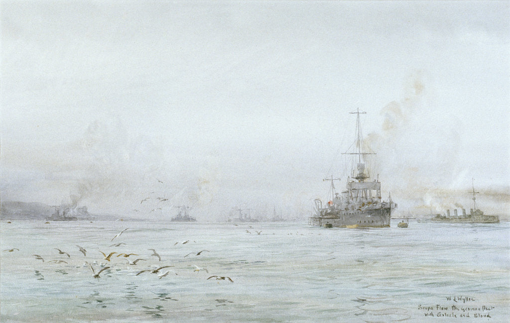 Detail of The interned German High Seas Fleet at Scapa Flow, with HMS 'Carlisle' and 'Blonde' by William Lionel Wyllie