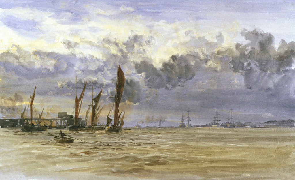 Detail of Thames barges in the Medway by William Lionel Wyllie