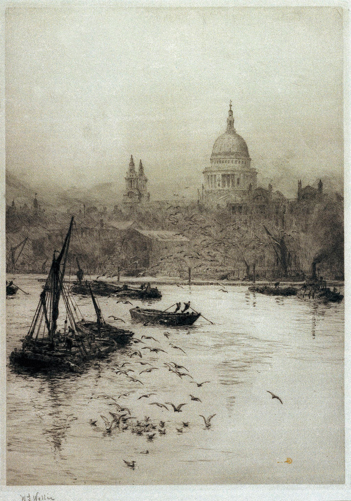 Detail of St Paul's from the South Bank by William Lionel Wyllie