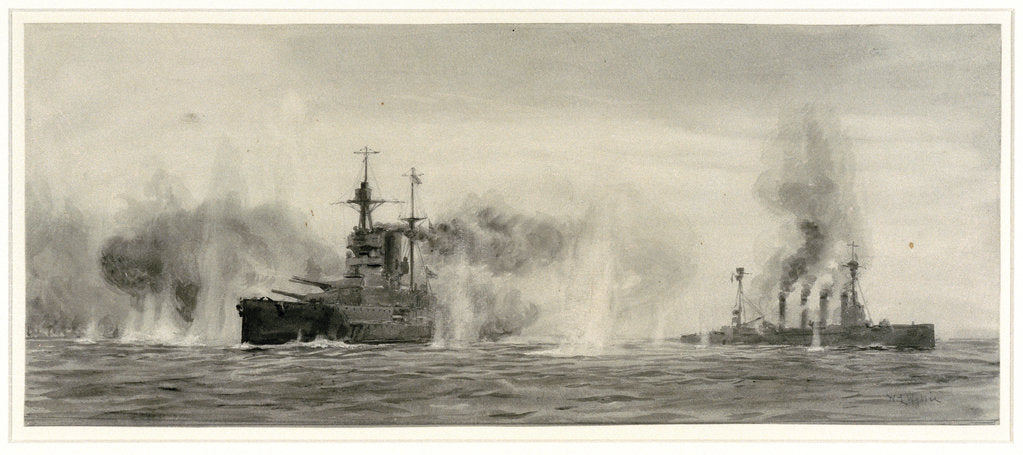Detail of HMS 'Warrior' and 'Warspite' at the Battle of Jutland, 31 May 1916, about 18.25 by William Lionel Wyllie