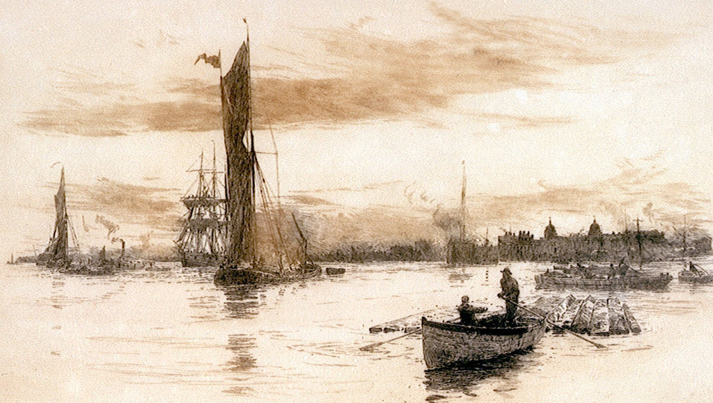 Detail of Greenwich with barges and other craft. by William Lionel Wyllie