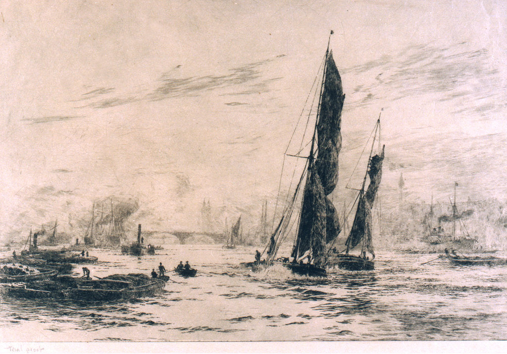 Detail of Barge and other craft on the river. 2. Trial proof by William Lionel Wyllie