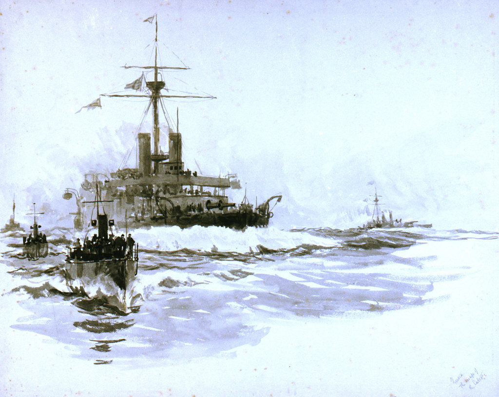 Detail of HMS 'Victoria' (1887), just prior to her loss [formerly misidentified as the 'Calliope'] by William Lionel Wyllie