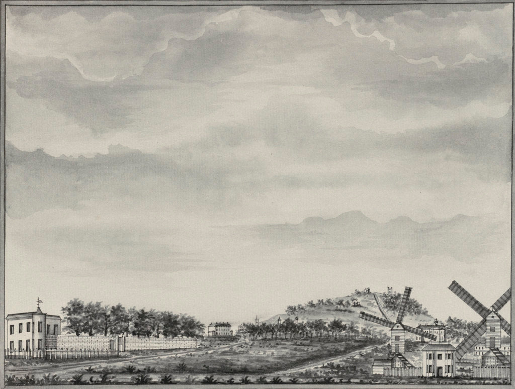 Detail of A view of Blackheath, depicting Montague House, Shooter's Hill and Morden College, with windmills in the foreground by John Charnock