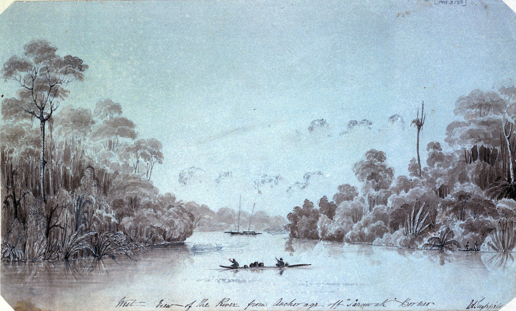Detail of West view of the river from Anchorage off Sarawak Borneo by Edward Augustus Inglefield