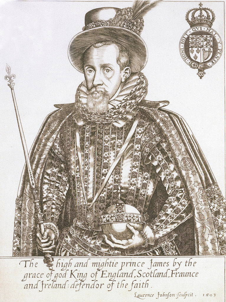 Detail of James I (1566-1625) by Laurence Johnson