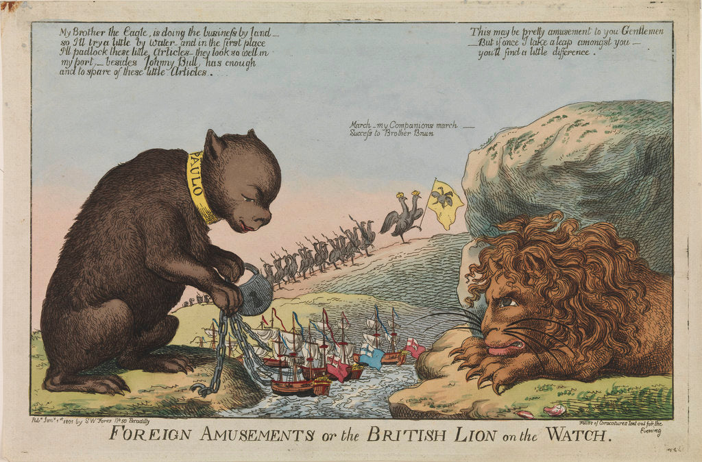 Detail of Foreign Amusements or the British Lion on the Watch (caricature) by S.W. Fores