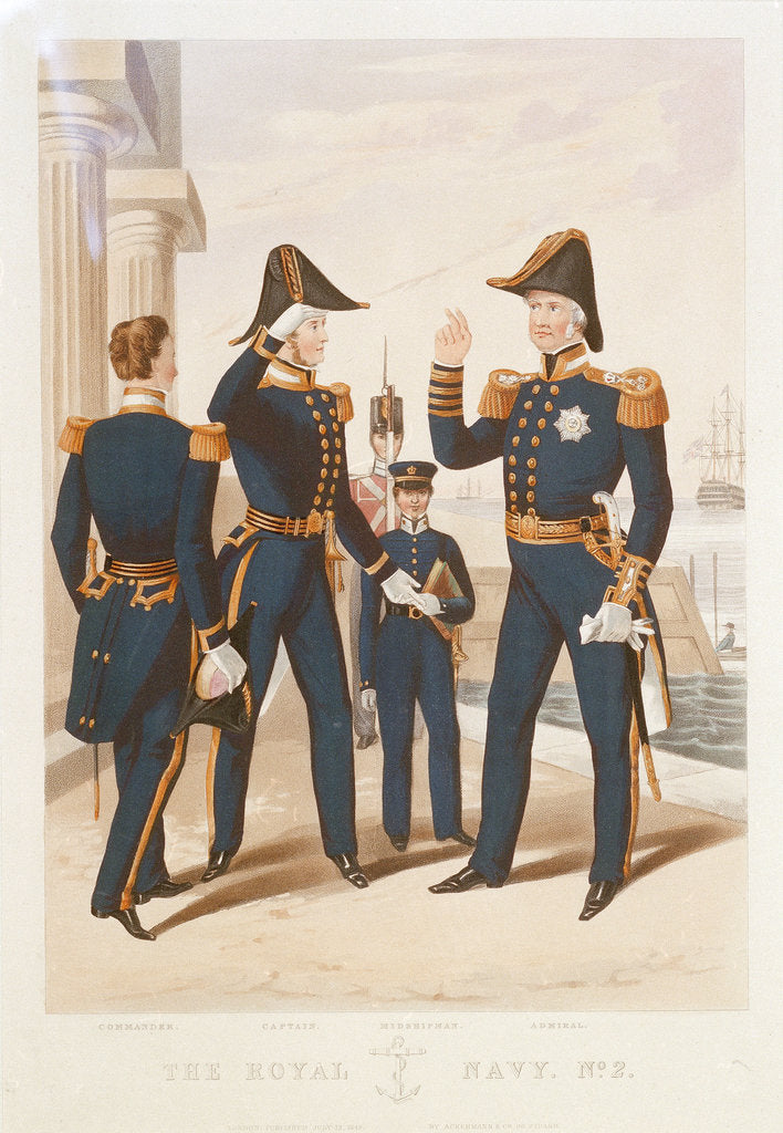 Detail of The Royal Navy. No 2. Commander. Captain. Midshipman. Admiral. by Ackermann & Co