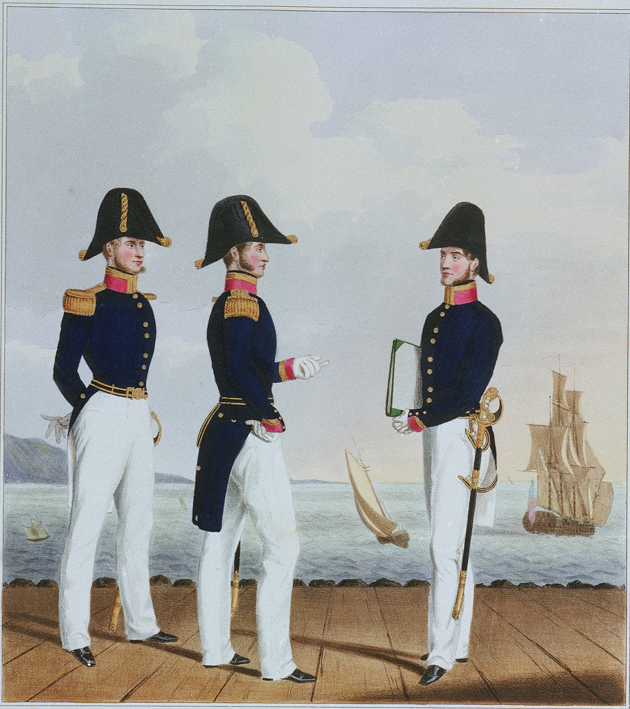 Detail of Costume of the Royal Navy & Marines. Pursers & Captain's Clerk by L. Mansion