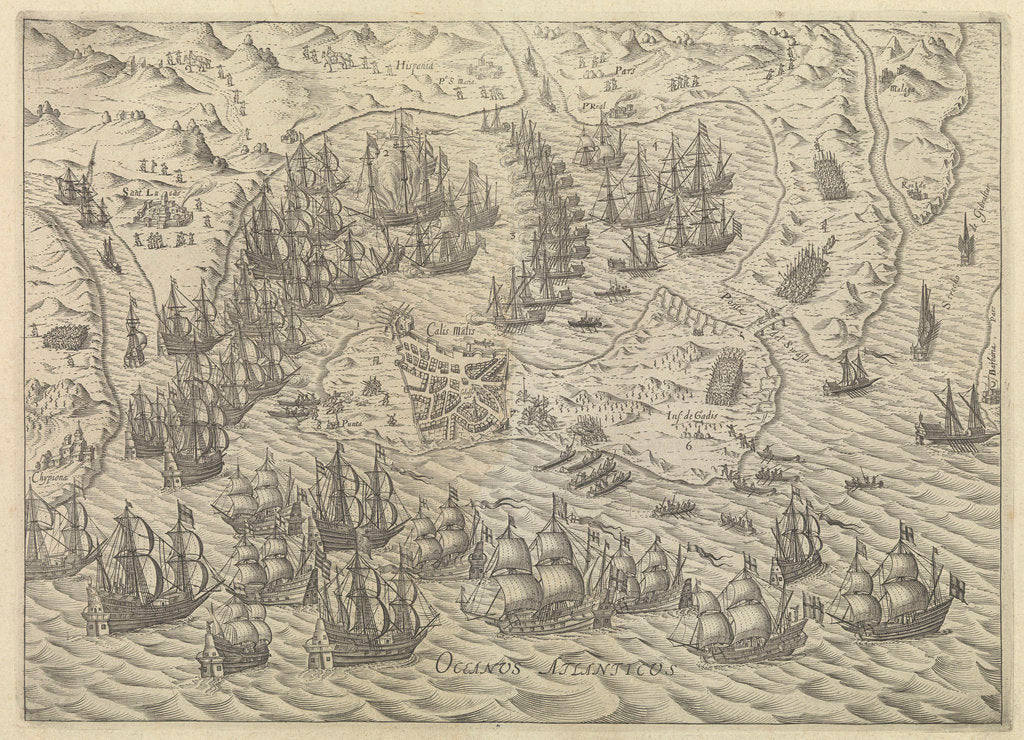 Detail of Plan illustrating the English capture of Cadiz on 21 June 1596 by unknown