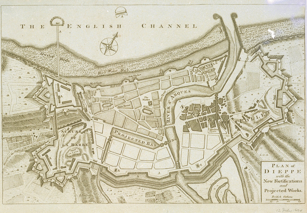 Detail of Plan of Dieppe with the new fortifications and projected works, July 1694 by unknown