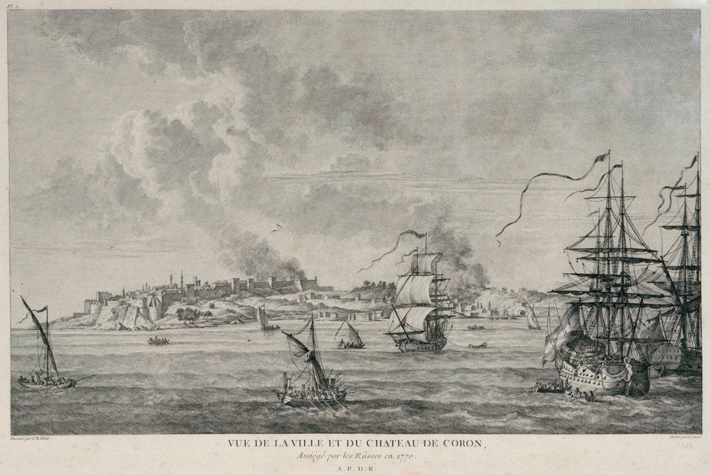 Detail of View of Coron when besieged by the Russians in 1770 by Lienard
