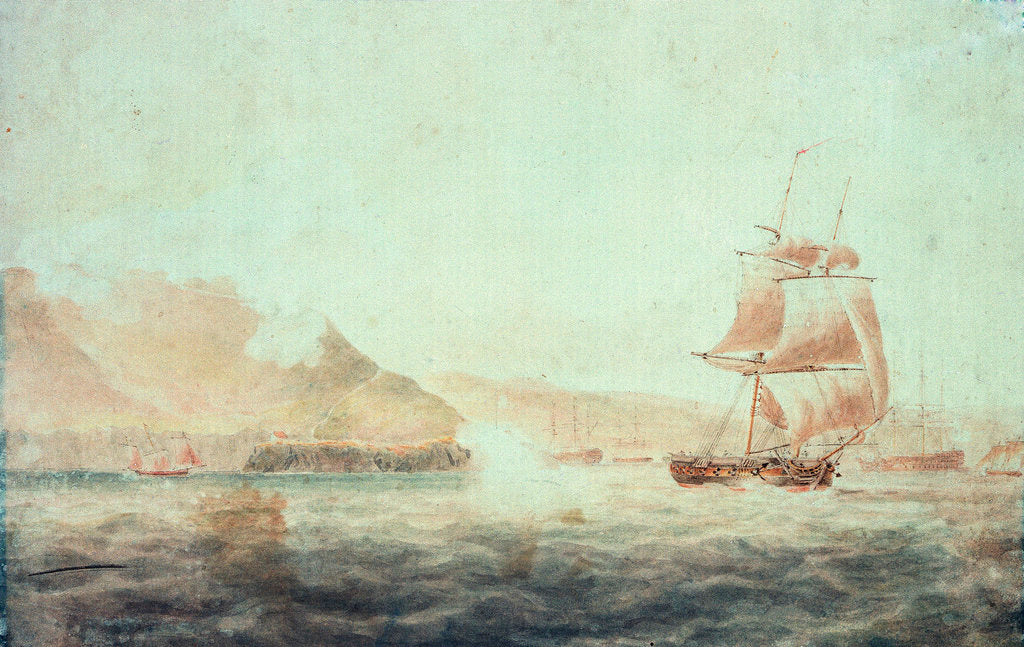 Detail of French batteries firing at the brig 'Childers' off Brest 1793 by unknown
