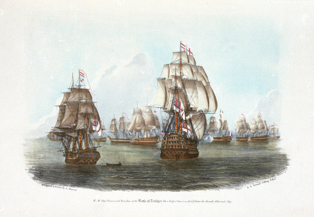 Detail of HMS 'Victory' and 'Euryalus' at the Battle of Trafalgar, when the first gun was fired from the French Admiral's Ship by A. Masson