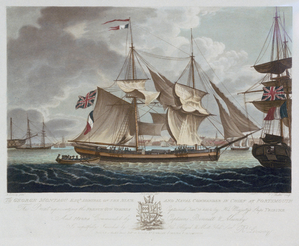 Detail of French gun vessels captured on 31 January 1804 by HMS 'Tribune' and 'Hydra' by Joseph Constantine Stadler