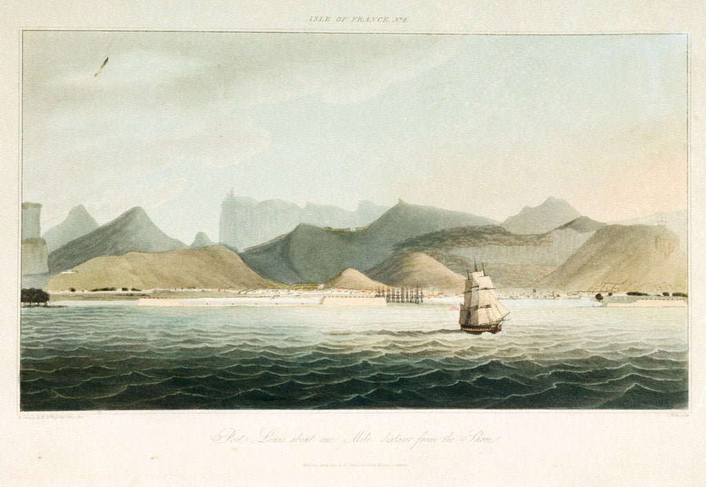 Detail of Isle of France No.8: Port Louis, about one mile distant from the shore by R. Temple