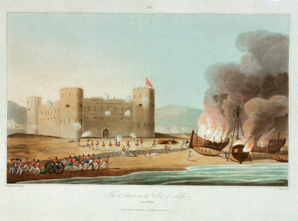 Detail of No. 12 'The attack on the fort of Luft, 27 November 1809' by R. Temple