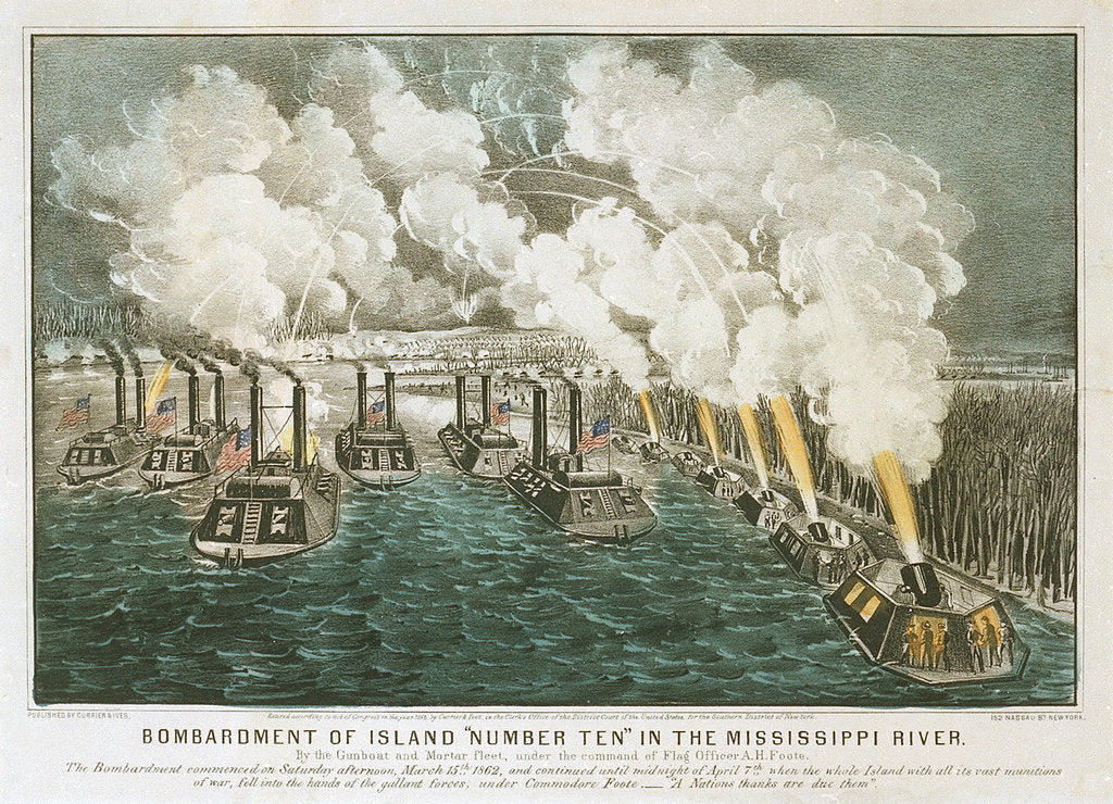 Detail of Bombardment of Island 'Number Ten' in the Mississippi River By the Gunboat and Mortar fleet, under the command of Flag Officer A.H. Foote by Currier & Ives (publishers)