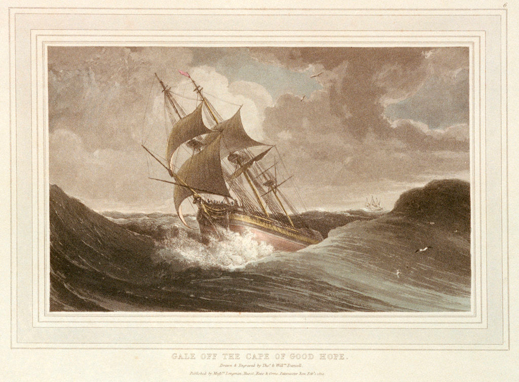 Detail of Gale off the Cape of Good Hope by Thomas Daniell