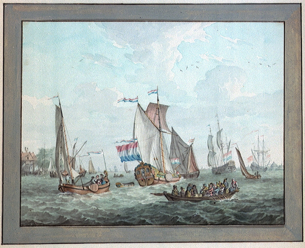 Detail of An East India Company's Yacht in a Dutch Harbour, pre-1826 by Gerrit Groenewegen