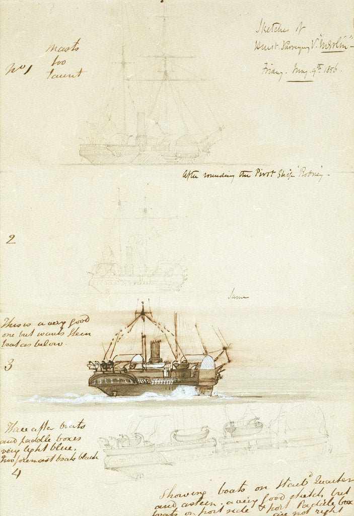 Detail of Four sketches of HM Survey ship 'Merlin', 9 May 1856 by Oswald Walter Brierly
