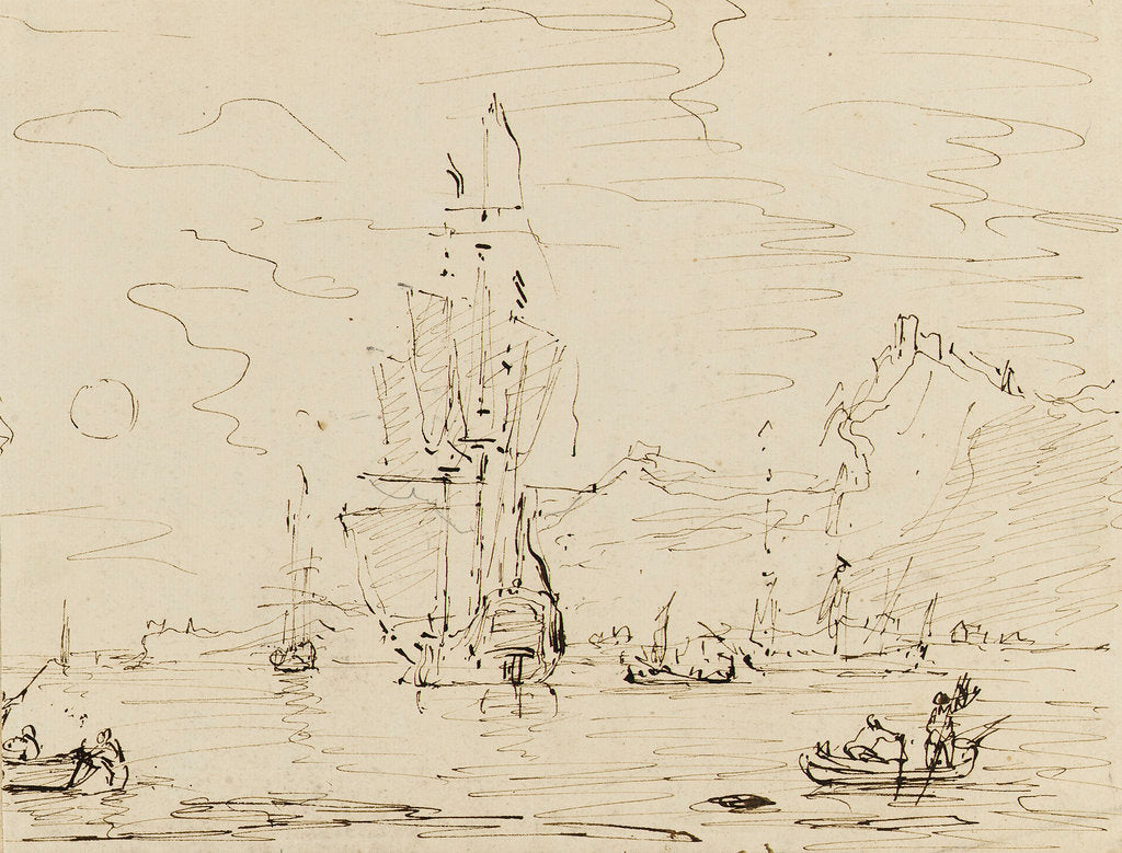 Detail of Sketch of shipping off a high coast by Samuel Scott