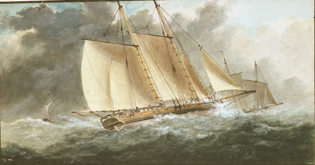Detail of A schooner close-hauled in a strong breeze by Charles Gore