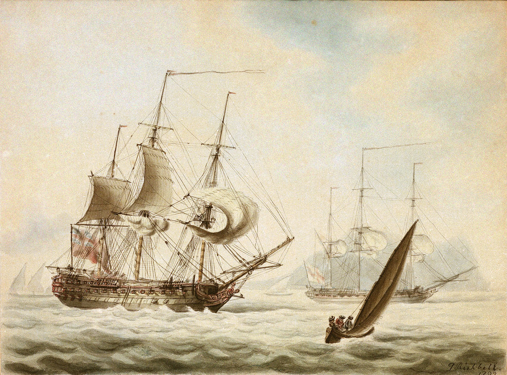 Detail of A frigate off Gibraltar by J. Richbell