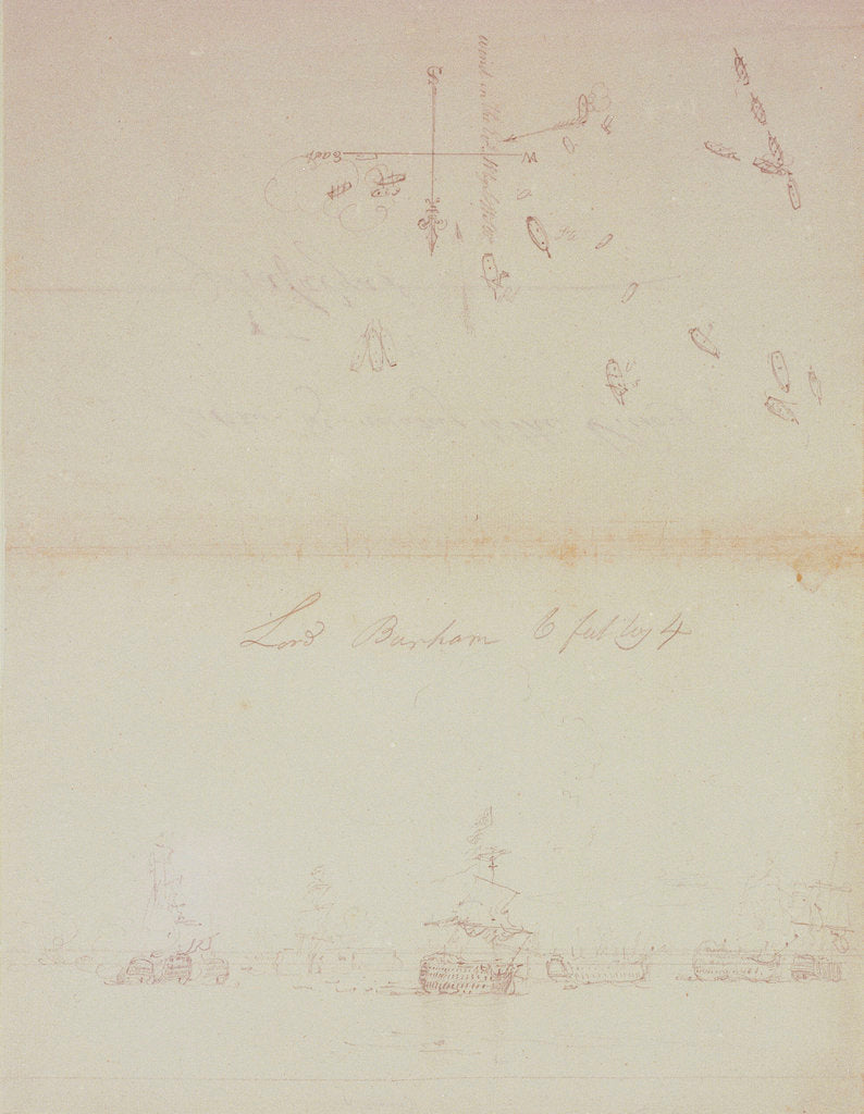 Detail of The Battle of Trafalgar, 21 October 1805; sketch and plan for a painting of the dismasted 'Victory',  for Lord Barham by Nicholas Pocock