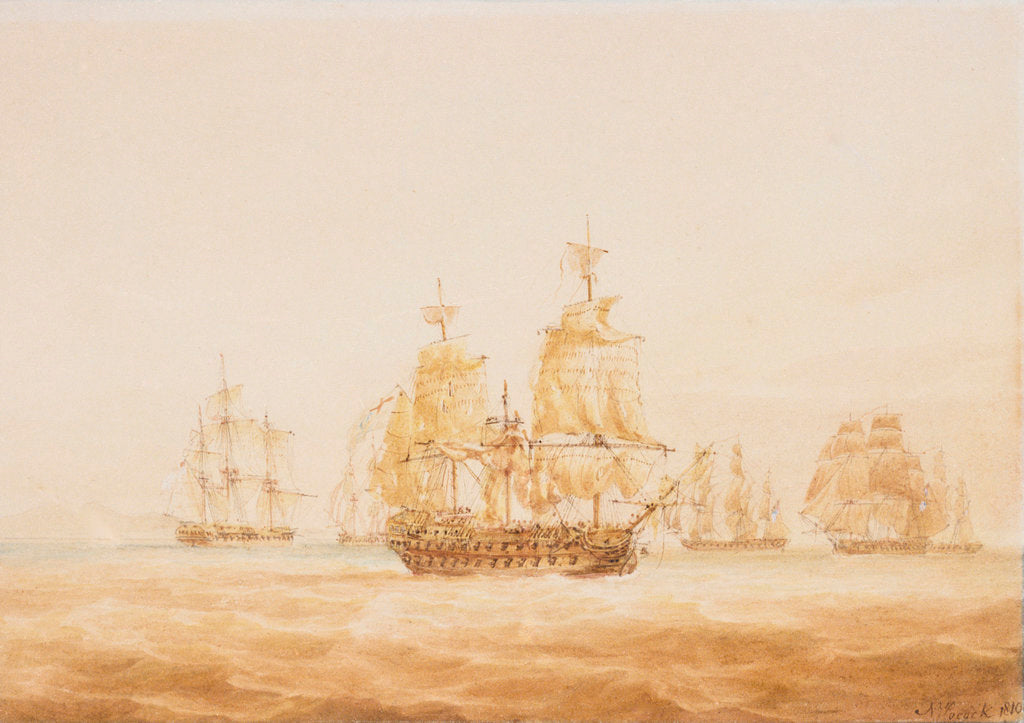 Detail of The 'Agamemnon' engaging four French frigates and a brig near Sardinia, 27 October 1793 by Nicholas Pocock