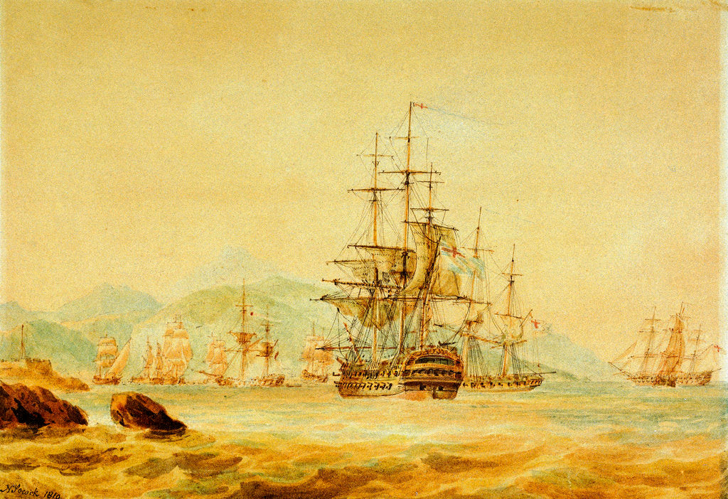 Detail of The 'Agamemnon' cuts out French vessels from Port Maurice, near Oneglia, 1 June 1796 by Nicolas Pocock
