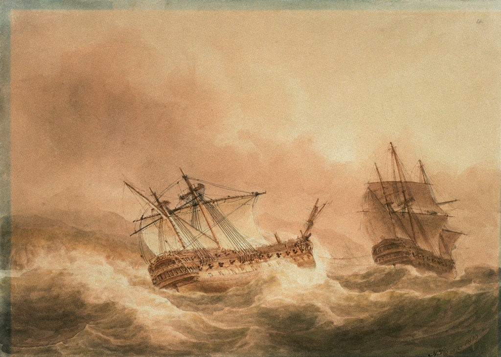 Detail of The 'Vanguard' disabled and in tow by the 'Alexander', 22 May 1798 by Nicholas Pocock