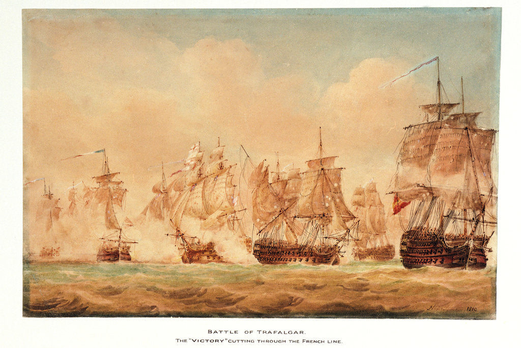 Detail of The Battle of Trafalgar, 21 October 1805; The 'Victory' cutting through the French line by Nicholas Pocock