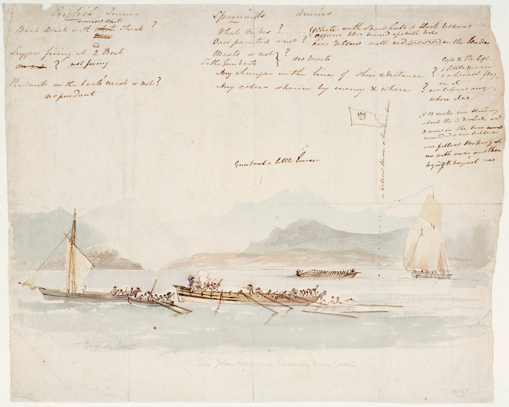 Detail of Sir John Ross and Spanish gun boats, 1805 by Nicholas Pocock