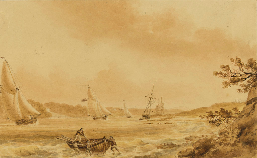 Detail of Cutters under sail in a river, probably the Bristol Avon by Nicholas Pocock