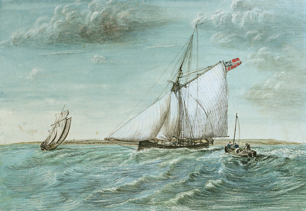 Detail of Revenue cutter chasing a lugger, circa 1830 showing 'revenue stripes' by unknown