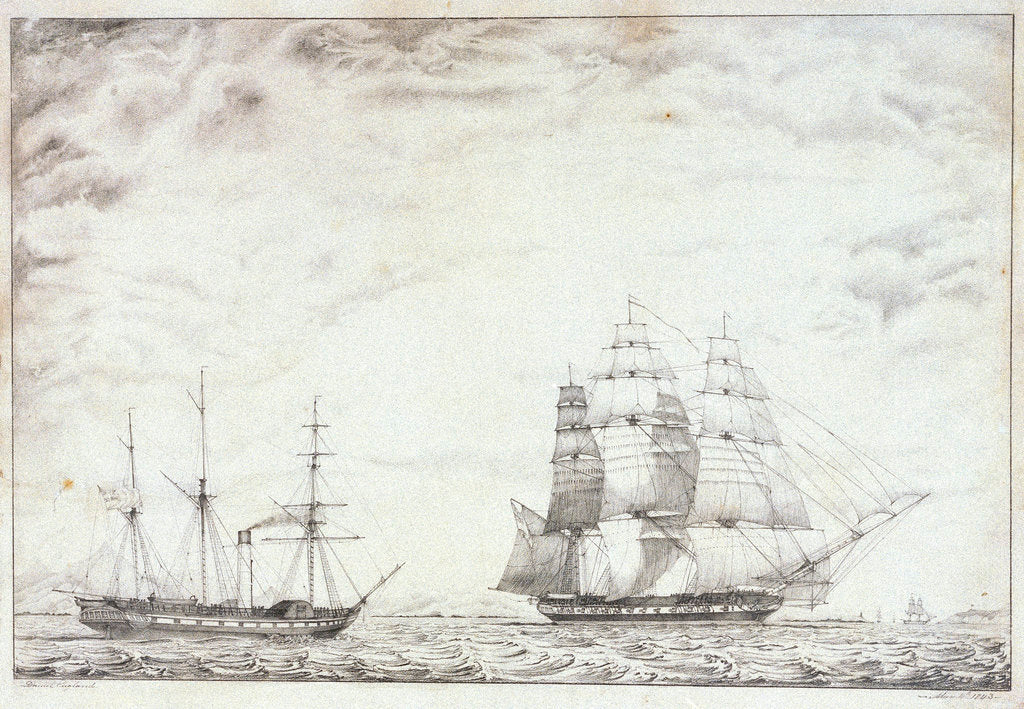 Detail of Frigate and paddle steamer by Daniel England