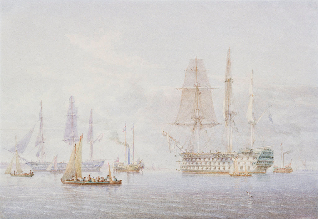 Detail of 'Vanguard', 'St Vincent' and a Royal Yacht at Spithead, 1850s by William Joy