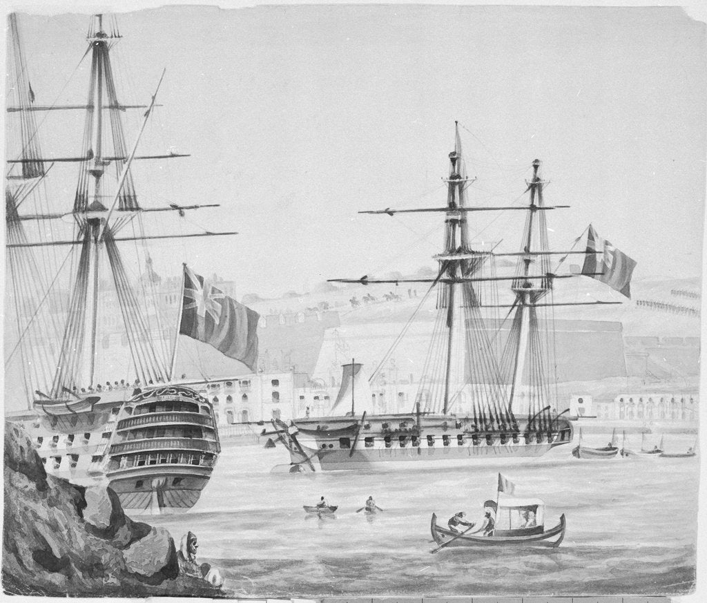 Detail of HMS 'Barham' in Malta Harbour, 25 September 1833 by James Kennett Willson