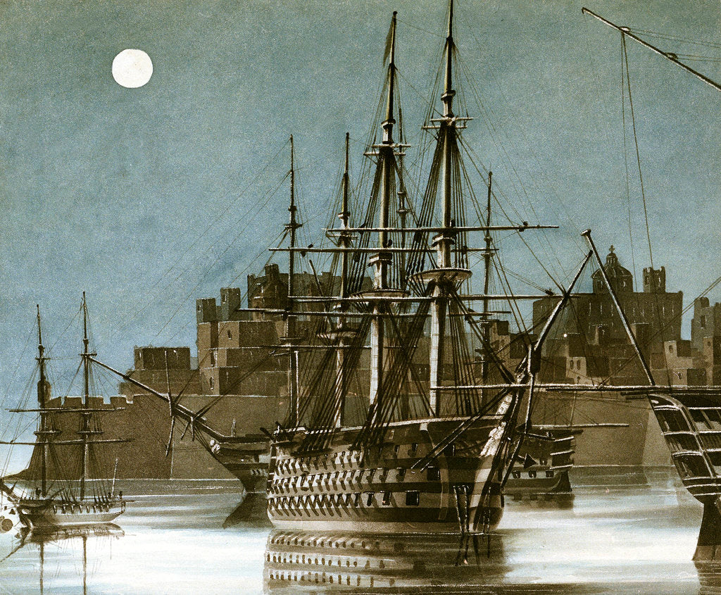 Detail of Ras el Kijma, chief port of the Wakabee pirates by Charles Hamilton Smith