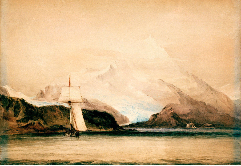 Detail of Mount Sarmiento, Tierra del Fuego, showing the survey ship HMS 'Beagle' by Conrad Martens