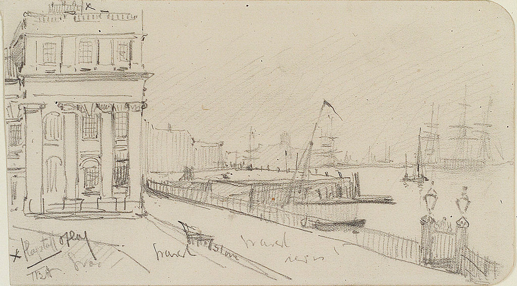 Detail of Greenwich Pier from the end of King Charles block by Thomas Bush Hardy