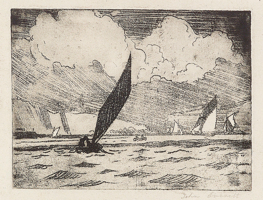 Detail of Yachting on choppy water near cliffs 1 by John Everett