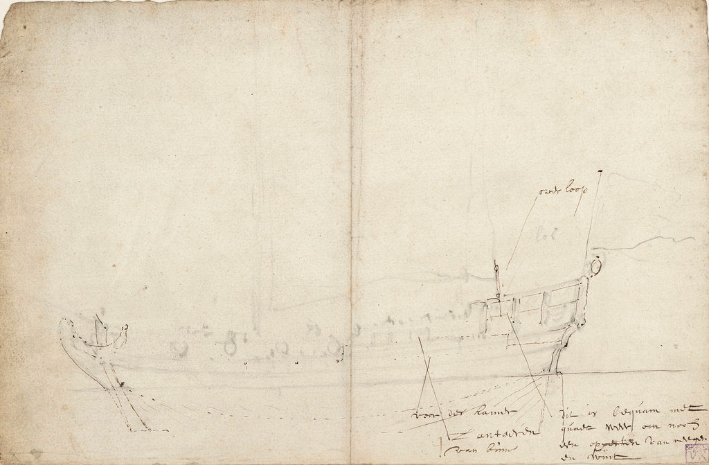Detail of Sketch profile of a States yacht by Willem Van de Velde the Younger