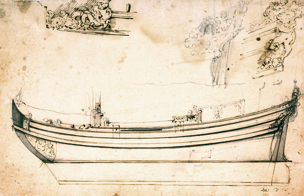 Detail of Sketch sheer plan by Willem Van de Velde the Younger